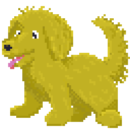 Helios, the Furcast mascot, a golden pixel-art dog